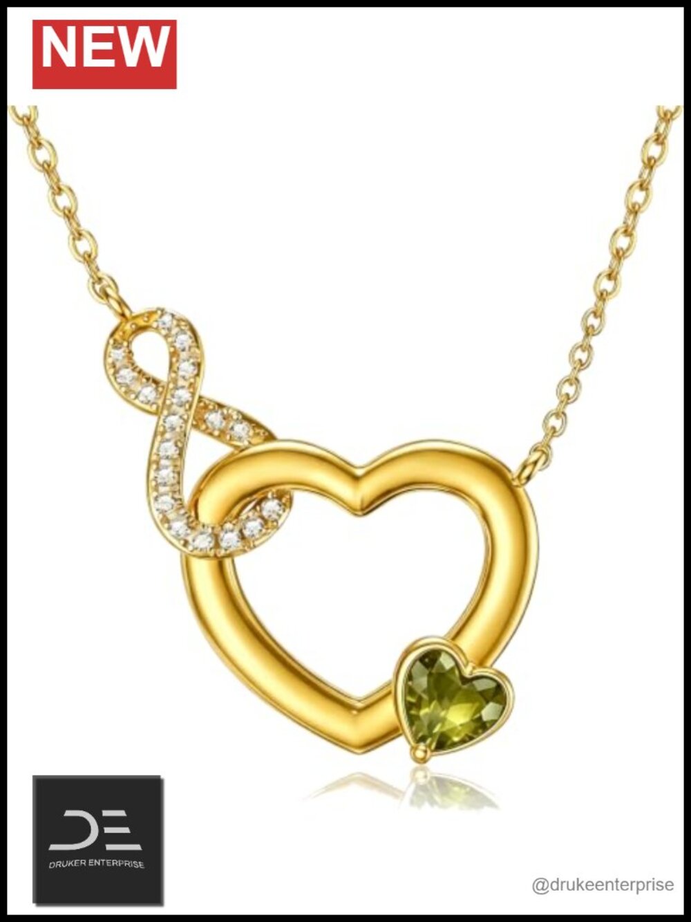 18K Gold Infinity Heart Birthstone Necklace Adjustable Chain Gift for Women